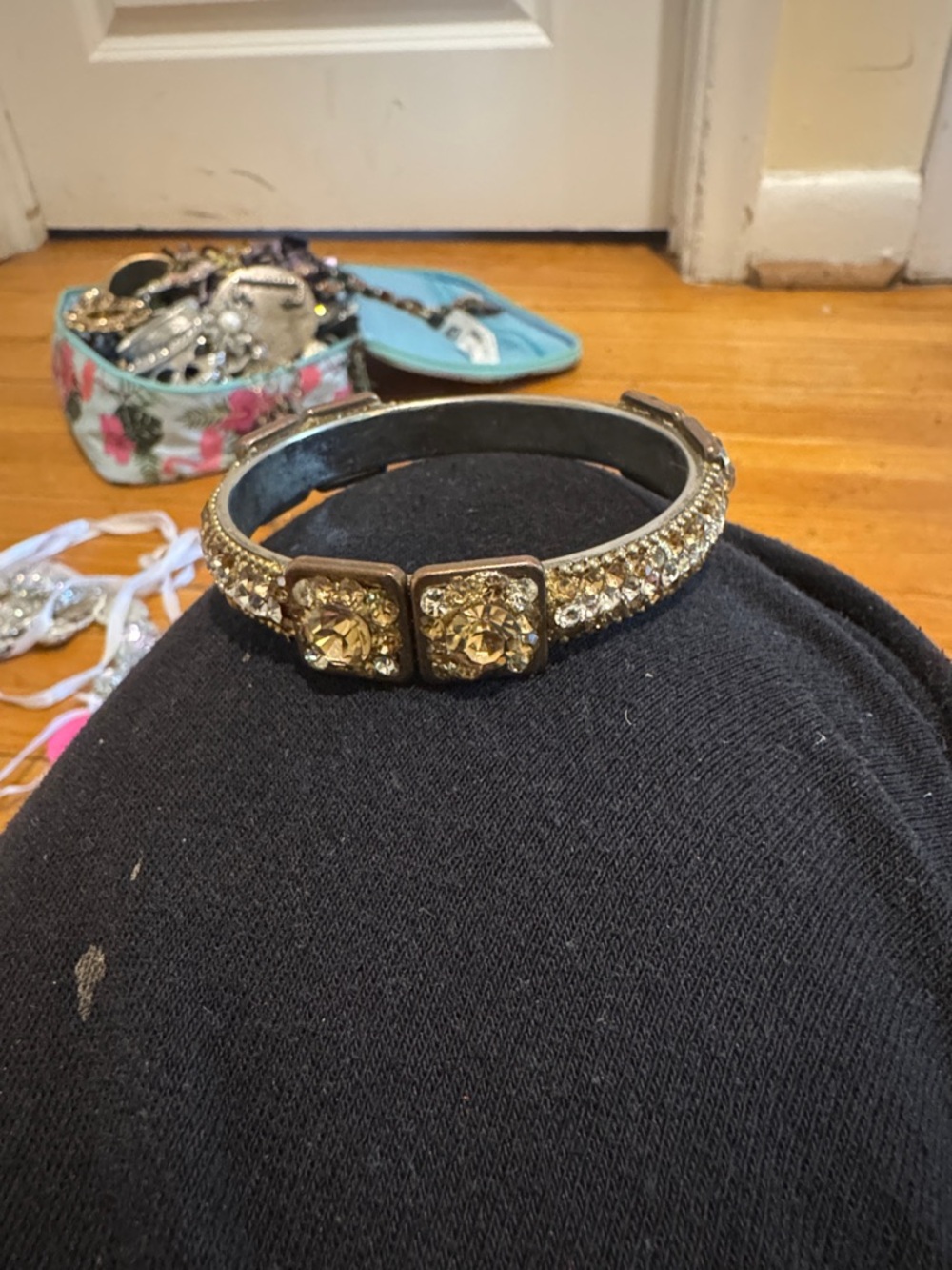 Gold Crystal Hinged Bangle Bracelet